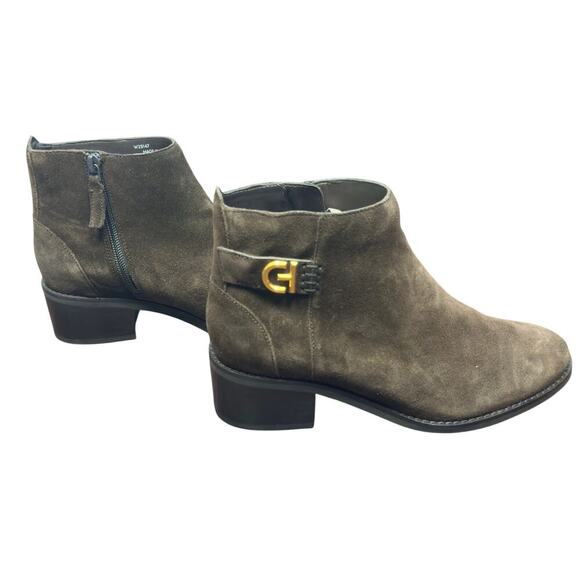 New Cole Haan Holis Brown Suede Bootie Gold Buckle Side Zip W29147 Women's 6B - Picture 6 of 13